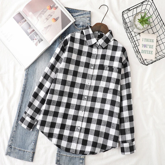 Casual Women's Plaid Shirt - Loose Fit Checkered Top