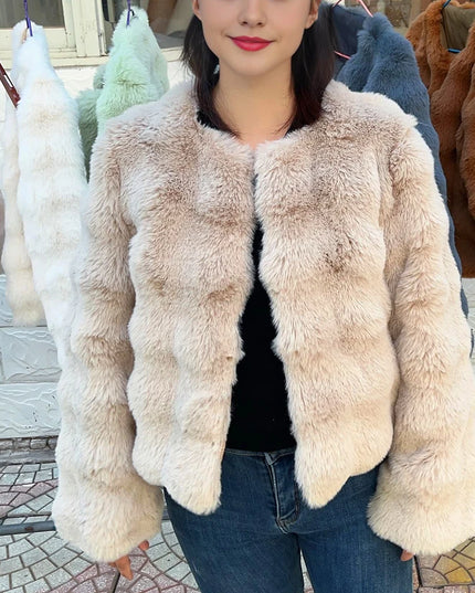 Women's Short Faux Fur Coat – Plush Imitation Fur Jacket