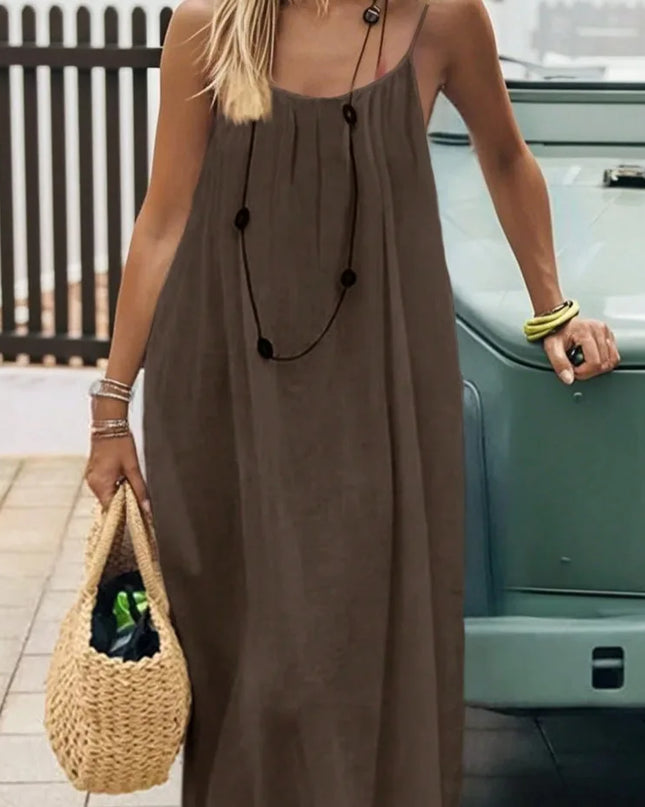 Women's Loose Fit Long Casual Dress with Strap Detailing