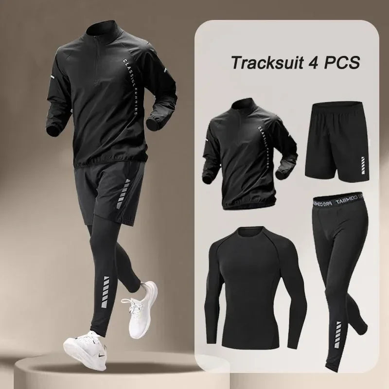 Men's Quick Dry Fitness Suit: 1-4 Piece Jacket, Sweater, Shorts, and Tights Set