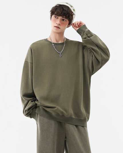 Men's Washed Faded O-Neck Knit Sweater - Oversized Fit