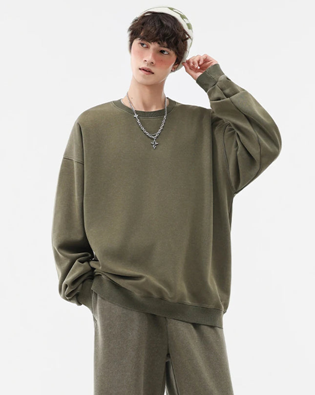 Men's Washed Faded O-Neck Knit Sweater - Oversized Fit