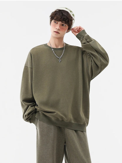 Men's Washed Faded O-Neck Knit Sweater - Oversized Fit