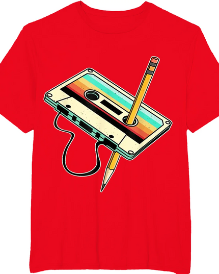 Unisex Retro Cassette Tape Pencil T-Shirt - Various Colors