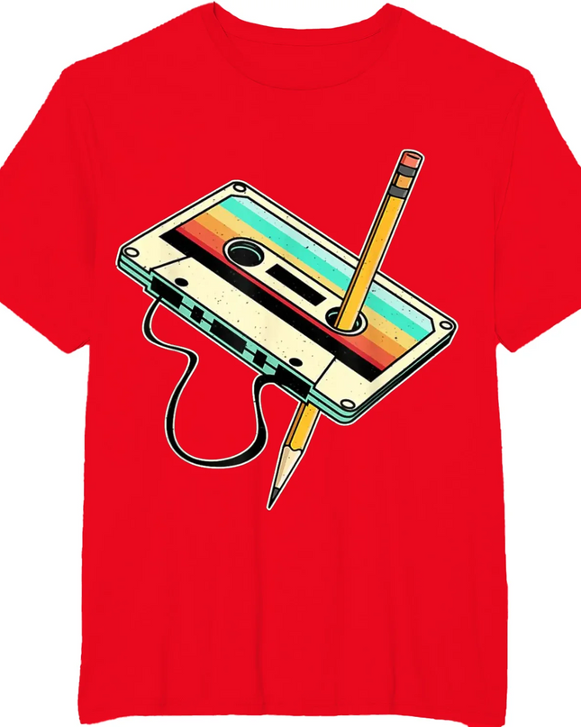 Unisex Retro Cassette Tape Pencil T-Shirt - Various Colors