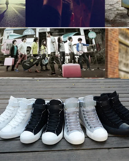 High-Top Canvas Sneakers for Men - Breathable, Non-Slip, Flat Design Shoes