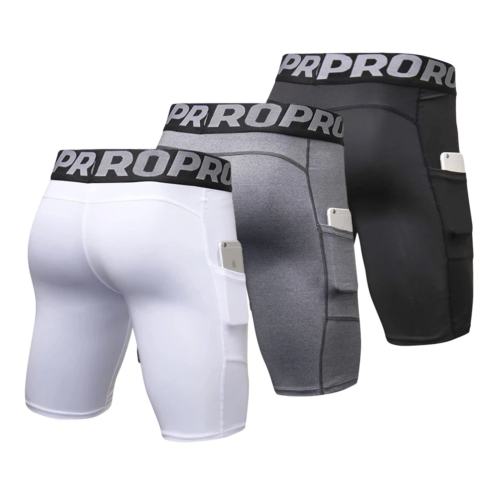 Men's Workout Compression Shorts with Side Pocket