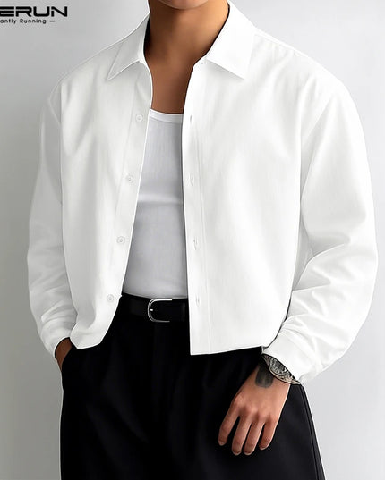 Incerun Men's Long Sleeve Lapel Shirt with Button Closure