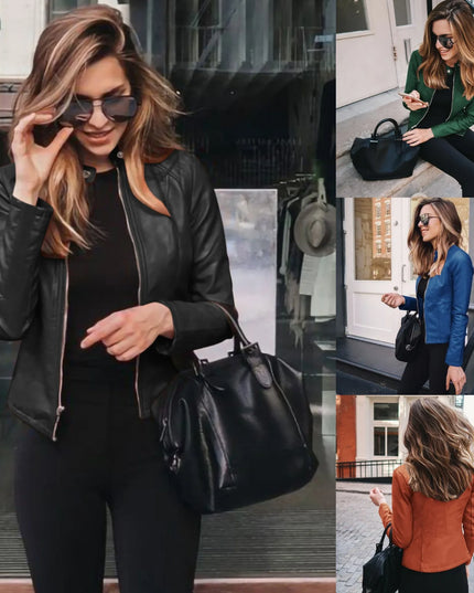 Women’s Stand Collar Faux Leather Jacket - Various Colors