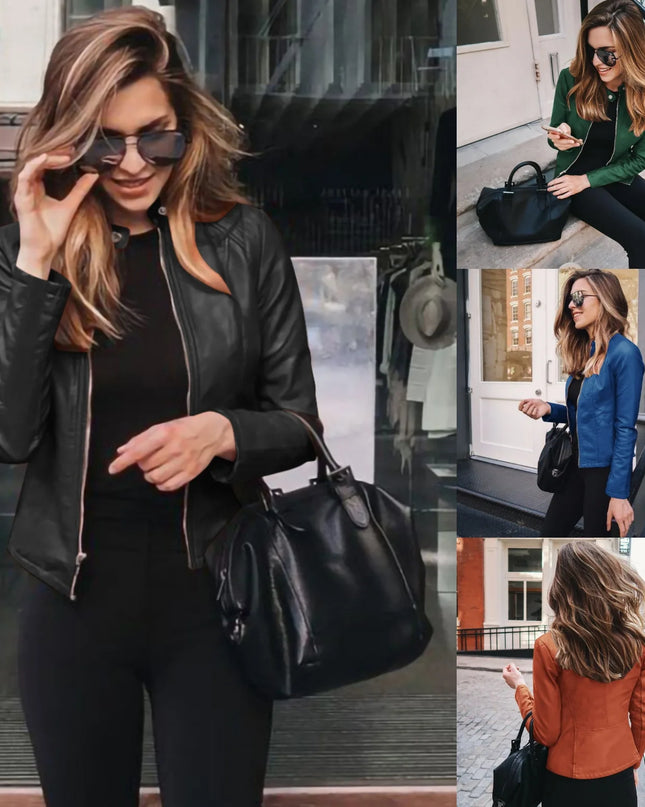Women’s Stand Collar Faux Leather Jacket - Various Colors