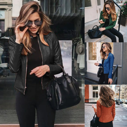 Women’s Stand Collar Faux Leather Jacket - Various Colors
