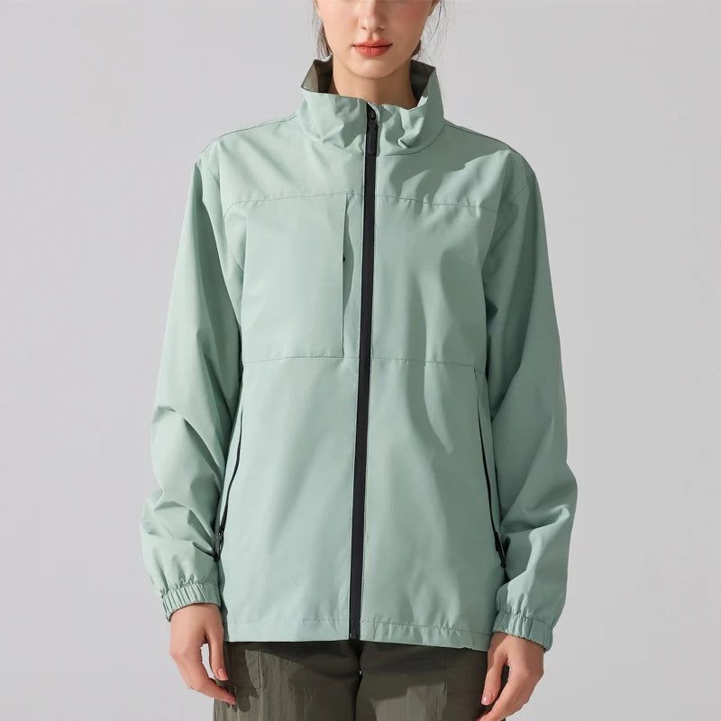Women's Waterproof Rain Jacket with Stand Collar - Lightweight, Full Zipper