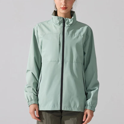Women's Waterproof Rain Jacket with Stand Collar - Lightweight, Full Zipper