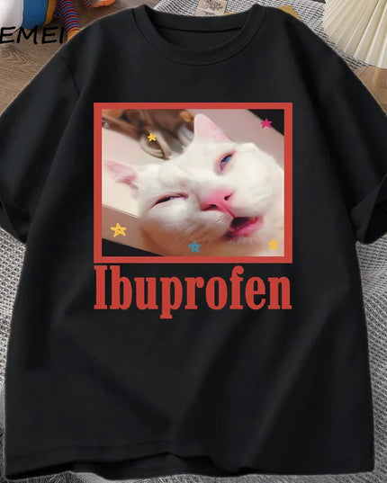 Unisex Ibuprofen Cat Meme Cotton Graphic T-Shirt | Funny Cat Lover Tee