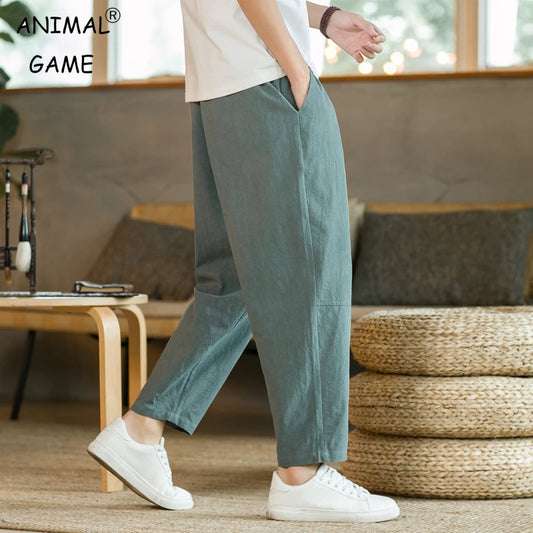 Men's Loose Fit Drawstring Cotton Linen Shorts