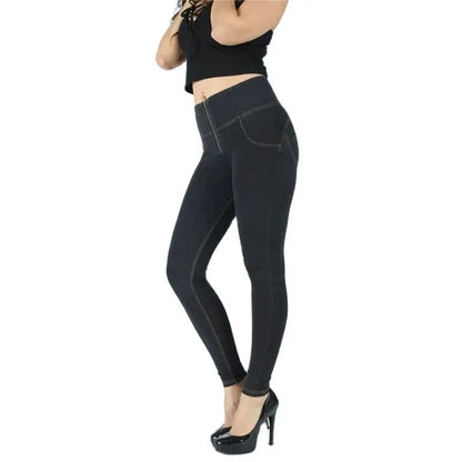 High-Waisted Women's Denim Jeans - Slim Fit Pencil Pants for Women
