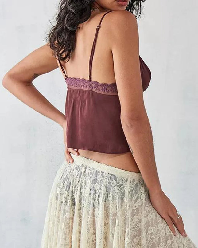Women's Vintage V-Neck Camisoles with Spaghetti Straps & Button-Down Design