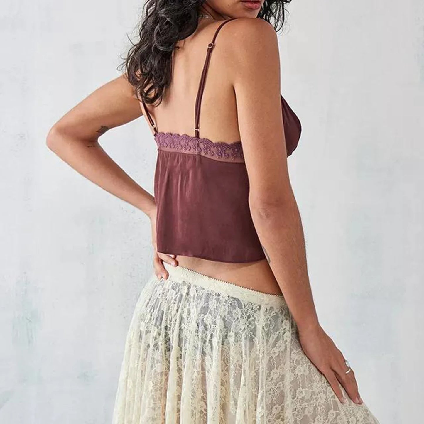 Women's Vintage V-Neck Camisoles with Spaghetti Straps & Button-Down Design
