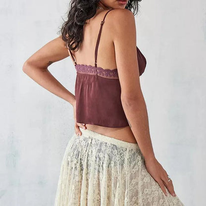 Women's Vintage V-Neck Camisoles with Spaghetti Straps & Button-Down Design