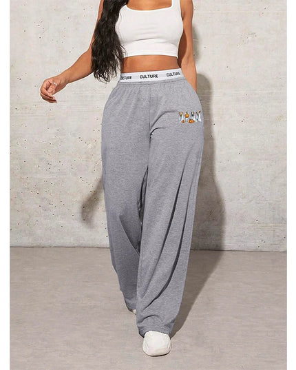 Women's Cartoon Print Loose Wide-Leg Sweatpants