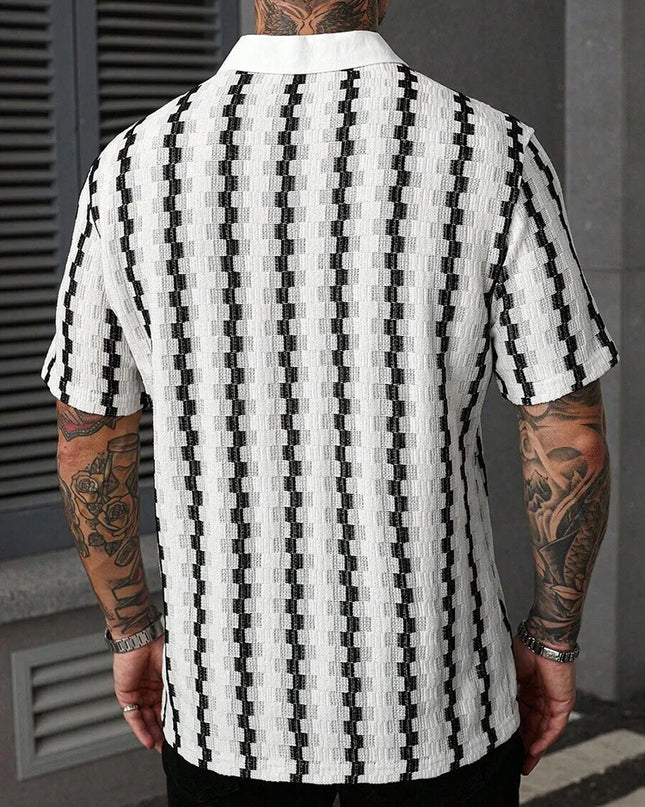 Men's Knit Short Sleeve Shirt with Vintage Plaid Pattern and Breathable Fabric