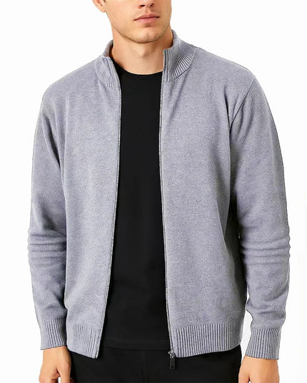 Men's Full-Zip Knitted Sweater Jacket – Slim Fit, Stand Collar