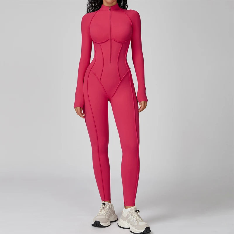 Women's Fitness Jumpsuit with Zipper - Activewear Bodysuit for Workout & Gym