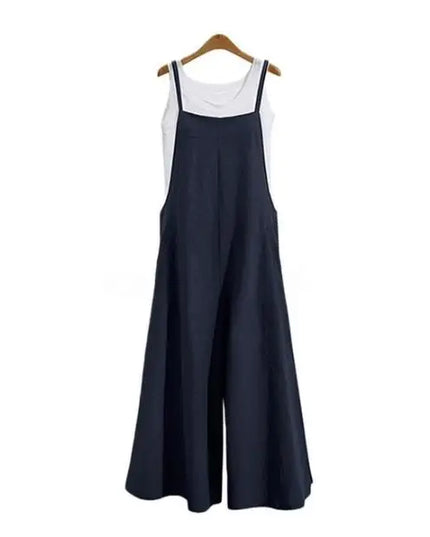 Women’s Wide-Leg Dungaree Pants with Strap - Casual and Loose Fit