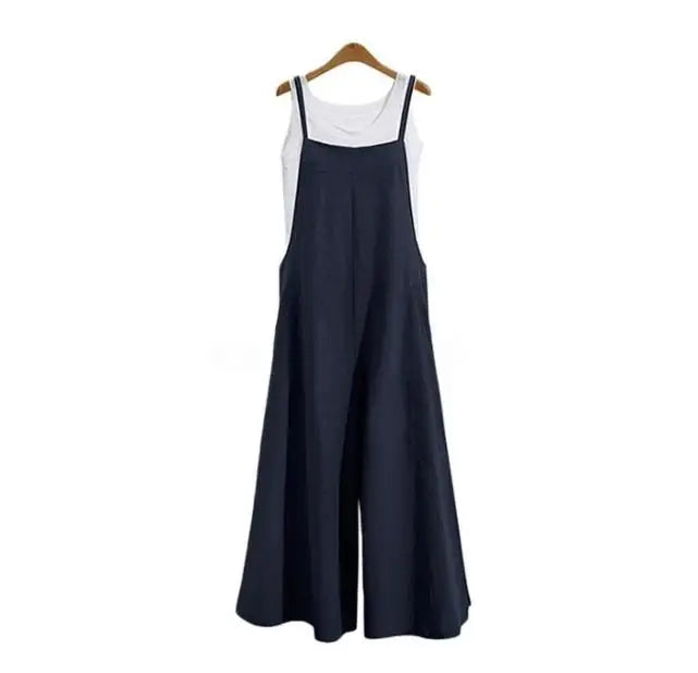 Women’s Wide-Leg Dungaree Pants with Strap - Casual and Loose Fit