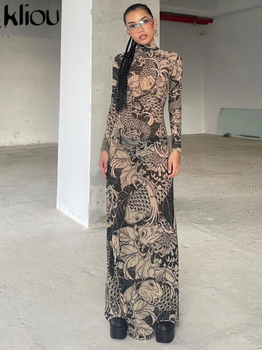 Women's Long Sleeve Mesh Sheer Bodycon Dress