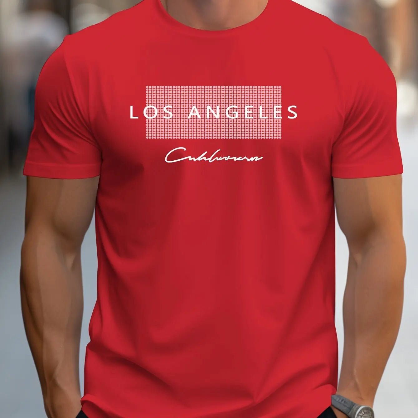 Men's Cotton Los Angeles Graphic Slim Fit Casual Round Neck T-Shirt