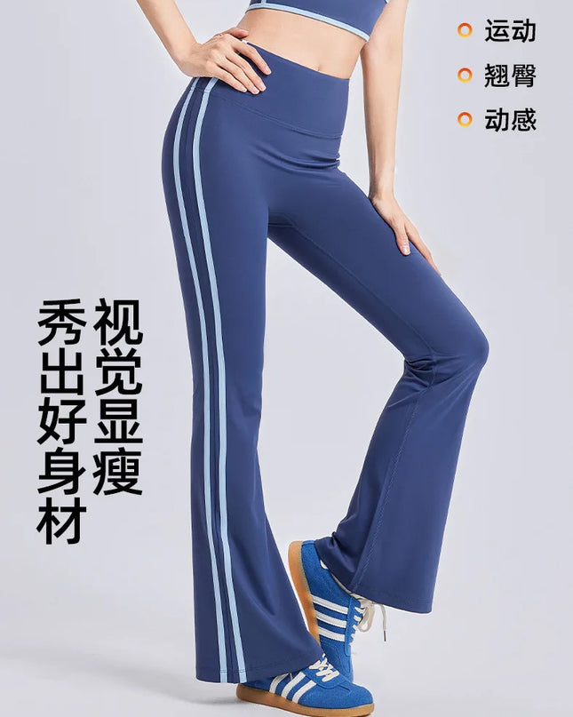 High-Waisted Flared Pants with Stripes, Elastic Fit, and Hip-Lifting Design for Women