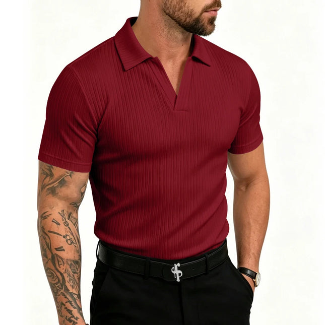Men's Slim-Fit Knitted V-Neck Short-Sleeve Breathable T-Shirt
