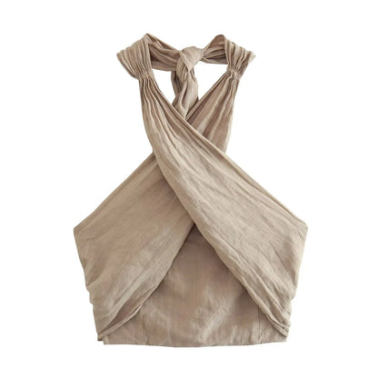 TRAFZA Women's Halter Neck Crossover 2-Piece Camisole and Pants Set