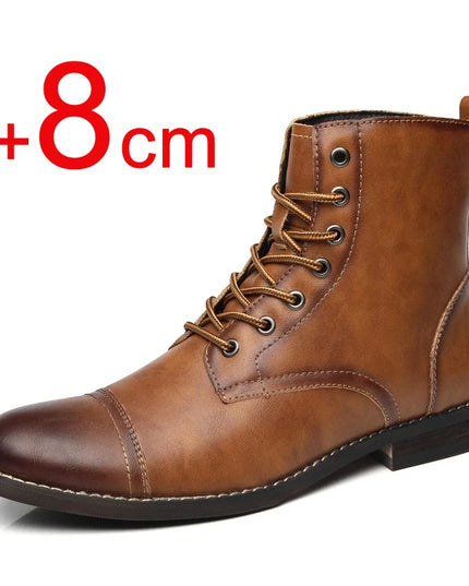 Men's Height Increasing Boots – 8CM Elevated Dress Shoes with Built-in Heel Lift