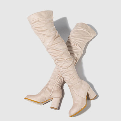 Women's Over-the-Knee Boots - Toe Zip, Thigh-High Shoes with Square Heels