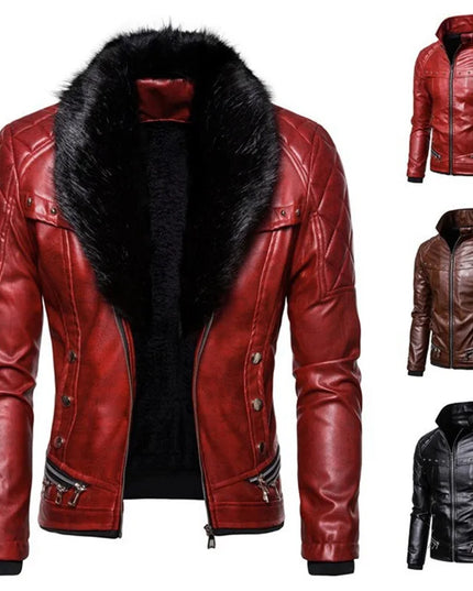 Men's Removable Collar Slim Fit Warm Faux Leather Jacket