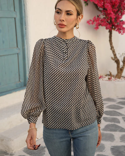 Women's Chiffon Long Sleeve Striped Blouse