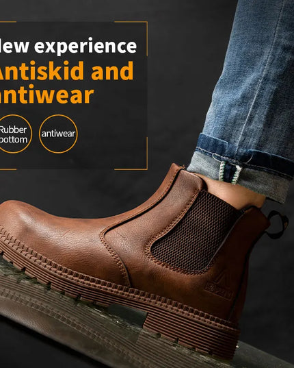 Waterproof Safety Work Shoes for Men - Steel Toe Leather Work Boots with Slip-Resistant Sole
