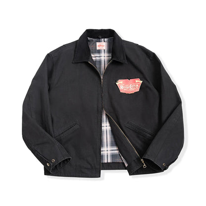 Men's Retro Canvas Jacket with Lapel Collar and Zipper