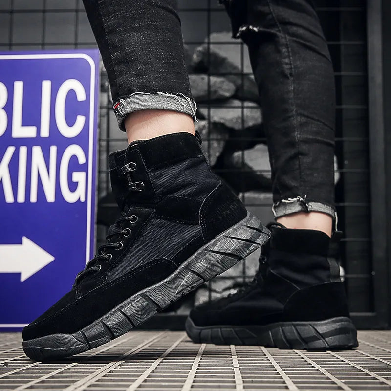 Men's Ankle Boots with Flat Thick Sole