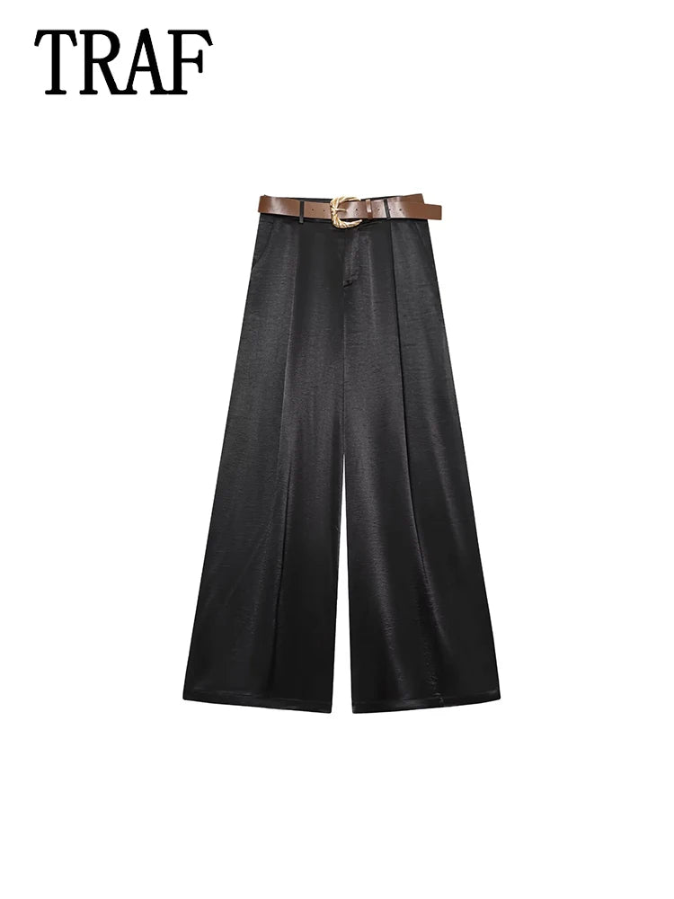 TRAF Women’s Baggy Belt Pants - Wide-Leg Casual Trousers for Women