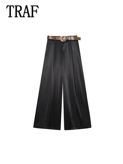 TRAF Women’s Baggy Belt Pants - Wide-Leg Casual Trousers for Women