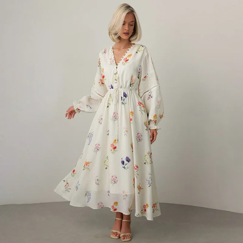 Women’s Backless Floral Maxi Dress – High Waist Boho Style for Effortless Elegance