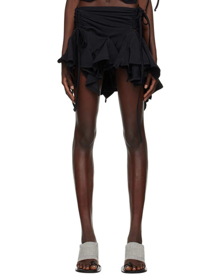 Women’s Irregular Mini Skirt with Drawstring, Tie-Up, Ruched Details, and Ruffles