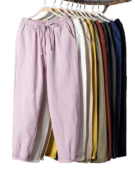 Women’s Cotton Linen Harem Pants – Elastic Waist - Various Colors
