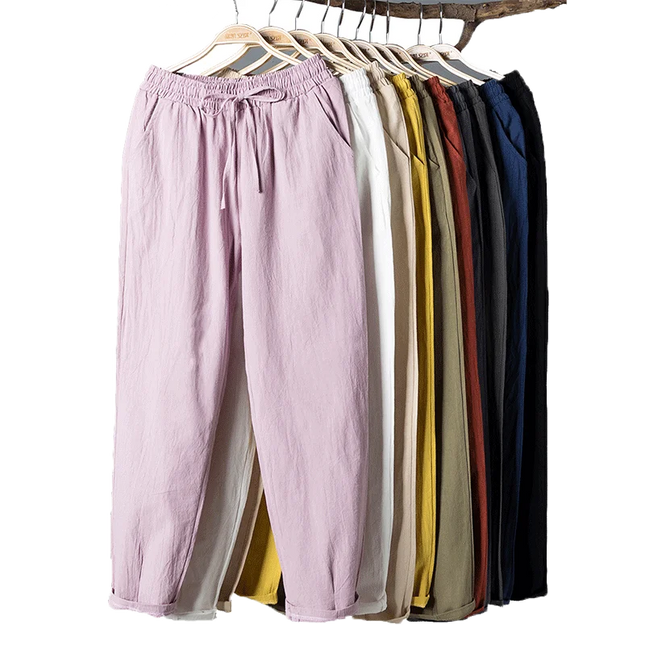 Women’s Cotton Linen Harem Pants – Elastic Waist - Various Colors