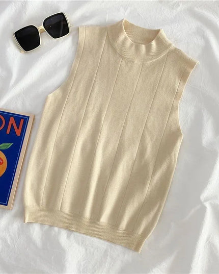 Women's Knitted Turtleneck Tank Top - Lightweight - Various Colors