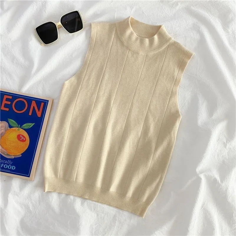 Women's Knitted Turtleneck Tank Top - Lightweight - Various Colors