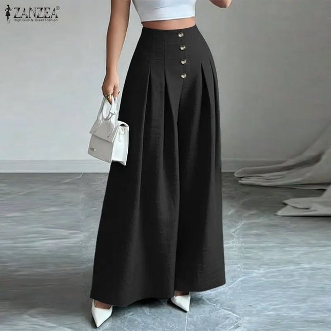 Women's High-Waisted Wide-Leg Pleated Loose Trousers
